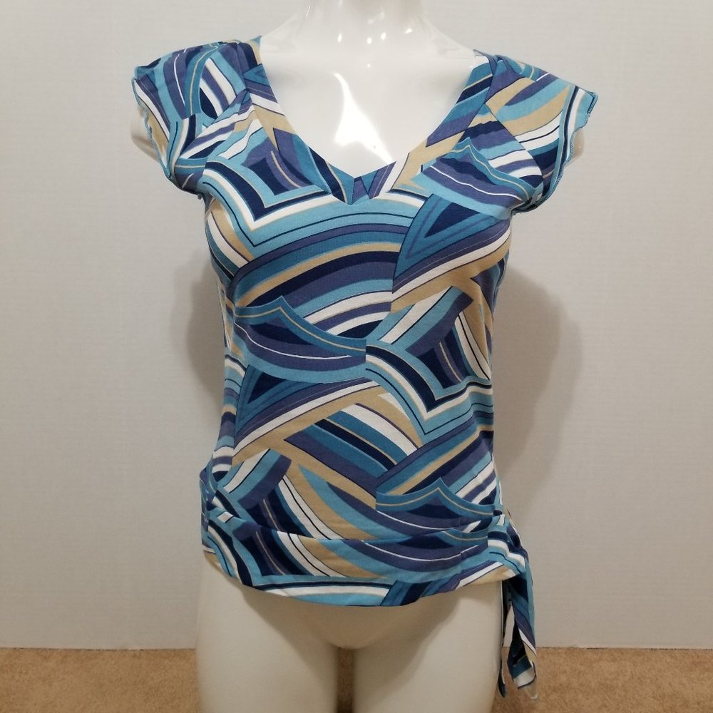 LA Movers top Medium NWT colorful mod print v-neck tie bottom VINTAGE Y2K cotton